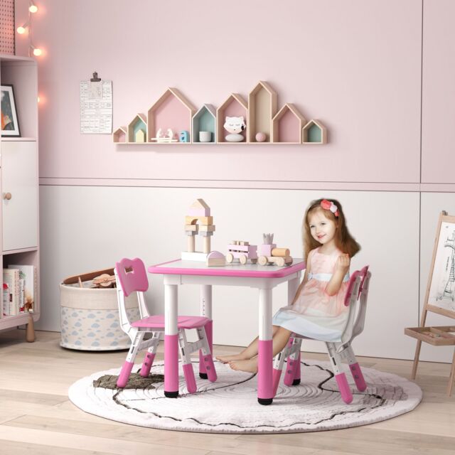 AIYAPLAY 3 Pcs Height Adjustable Kids Table & Chair Set for Playroom in Pink - image 1