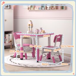 AIYAPLAY 3 Pcs Height Adjustable Kids Table & Chair Set for Playroom in Pink - thumbnail 3
