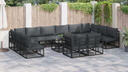 Berkfield Home Garden Sofa Set with Cushion with Pillow 12 pcs Black Aluminium - thumbnail 6