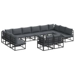 Berkfield Home Garden Sofa Set with Cushion with Pillow 12 pcs Black Aluminium - thumbnail 2