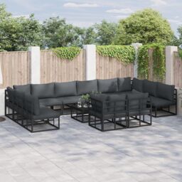Berkfield Home Garden Sofa Set with Cushion with Pillow 12 pcs Black Aluminium
