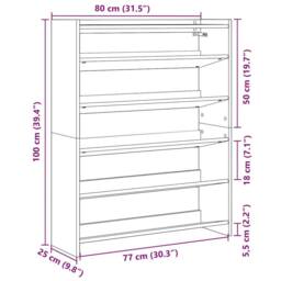 Berkfield Home Shoe Rack Artisan Oak 80x25x100 cm Engineered Wood in Brown - Size: 80 x 25 x 100 cm - thumbnail 9