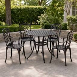 STILVORA Garden Dining Set for 4 with Cast Aluminium Frame in Brown