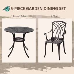 STILVORA Garden Dining Set for 4 with Cast Aluminium Frame in Brown - thumbnail 3