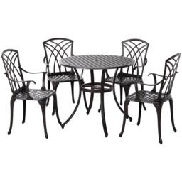 STILVORA Garden Dining Set for 4 with Cast Aluminium Frame in Brown - thumbnail 4
