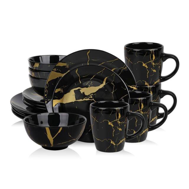 Alivio 16-Piece Dining Entertaining Dinnerware Set with Plates, Bowls & Mugs in Black - image 1