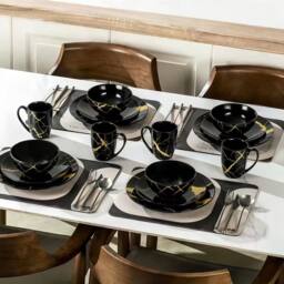 Alivio 16-Piece Dining Entertaining Dinnerware Set with Plates, Bowls & Mugs in Black - thumbnail 4