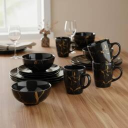 Alivio 16-Piece Dining Entertaining Dinnerware Set with Plates, Bowls & Mugs in Black - thumbnail 6