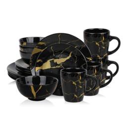 Alivio 16-Piece Dining Entertaining Dinnerware Set with Plates, Bowls & Mugs in Black - thumbnail 1