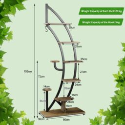 Costway Set of 2 Tall Wooden 8-Tier Plant Stand Rack Curved Half Moon Shape Ladder Shelf in Natural - thumbnail 6