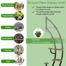 Costway Set of 2 Tall Wooden 8-Tier Plant Stand Rack Curved Half Moon Shape Ladder Shelf in Natural - thumbnail 4