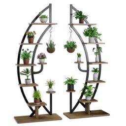 Costway Set of 2 Tall Wooden 8-Tier Plant Stand Rack Curved Half Moon Shape Ladder Shelf in Natural - thumbnail 5