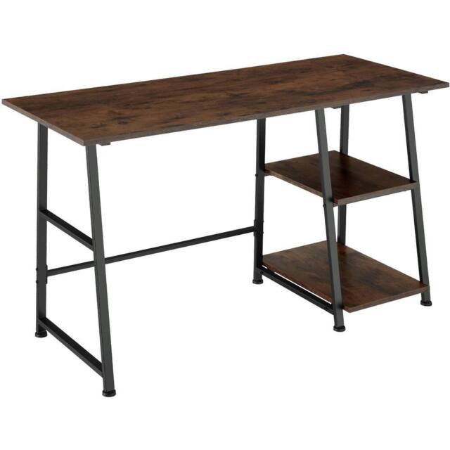 tectake Desk Paisley - Trapezoidal Frame, Shelf With 2 Storage Compartments in Brown - image 1