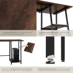 tectake Desk Paisley - Trapezoidal Frame, Shelf With 2 Storage Compartments in Brown - thumbnail 4