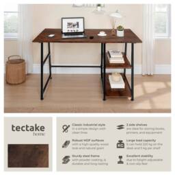 tectake Desk Paisley - Trapezoidal Frame, Shelf With 2 Storage Compartments in Brown - thumbnail 2