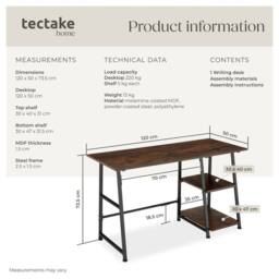 tectake Desk Paisley - Trapezoidal Frame, Shelf With 2 Storage Compartments in Brown - thumbnail 6