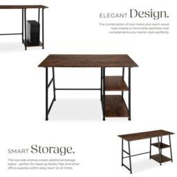 tectake Desk Paisley - Trapezoidal Frame, Shelf With 2 Storage Compartments in Brown - thumbnail 3