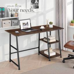 tectake Desk Paisley - Trapezoidal Frame, Shelf With 2 Storage Compartments in Brown - thumbnail 7