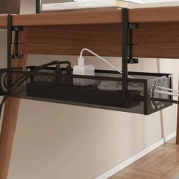 NESTLUNE Under Desk Cable Tray Management Organizer No Drill Tidy Wire Cord in Black - Size: 100 cm x 15 cm - thumbnail 4
