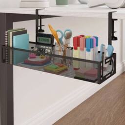 NESTLUNE Under Desk Cable Tray Management Organizer No Drill Tidy Wire Cord in Black - Size: 100 cm x 15 cm - thumbnail 3