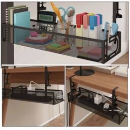 NESTLUNE Under Desk Cable Tray Management Organizer No Drill Tidy Wire Cord in Black - Size: 100 cm x 15 cm - thumbnail 6