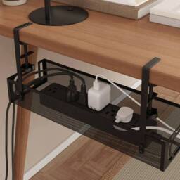 NESTLUNE Under Desk Cable Tray Management Organizer No Drill Tidy Wire Cord in Black - Size: 100 cm x 15 cm - thumbnail 5