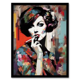 Artery8 Wall Art Print Femme Fatale Beauty Portrait Oil Painting Woman In Floral Fashion Vibrant Colourful Bold Pop Art Modern Painting Art Framed - thumbnail 1