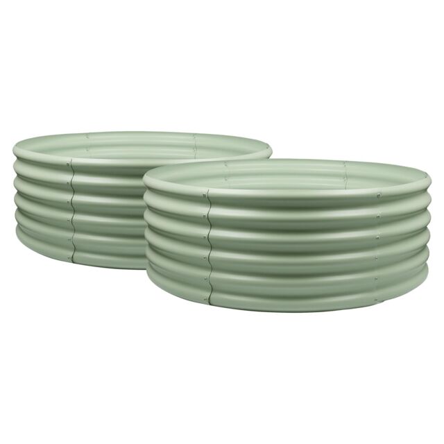 Harbour Housewares Raised Garden Beds - 2x Round Bottomless Galvanised Steel Planter 120 x 45cm in Green - Size: 120 x 45 cm - image 1