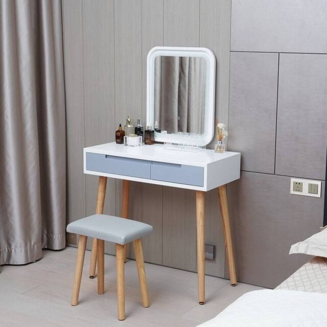 Kelvenix Dressing Table Vanity Set Wood Makeup Desk Rectangle in White - image 1