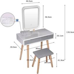 Kelvenix Dressing Table Vanity Set Wood Makeup Desk Rectangle in White - thumbnail 2
