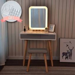 Kelvenix Dressing Table Vanity Set Wood Makeup Desk Rectangle in White - thumbnail 4