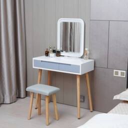 Kelvenix Dressing Table Vanity Set Wood Makeup Desk Rectangle in White