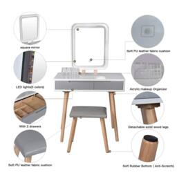Kelvenix Dressing Table Vanity Set Wood Makeup Desk Rectangle in White - thumbnail 3