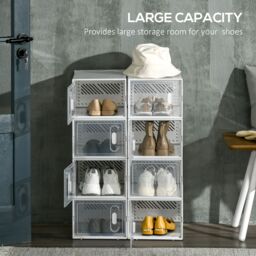 HOMCOM 8PCS Stackable Clear Plastic Shoe Storage Box for UK/EU Size 8.5/43 - Size: 8 Pack - thumbnail 5