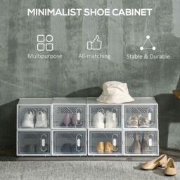HOMCOM 8PCS Stackable Clear Plastic Shoe Storage Box for UK/EU Size 8.5/43 - Size: 8 Pack - thumbnail 4
