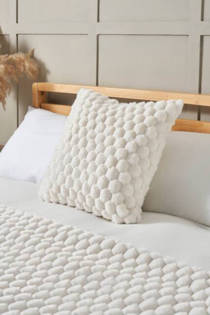 BHS Honeycomb Faux Fur Cushion in Cream - image 1