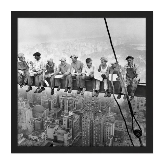 "Artery8 Wall Art Print Lunch Atop A Skyscraper New York 1932 Iconic Photo Square Framed Picture 16X16 Inch in Black - Size: W16"" x H16""" - image 1
