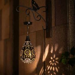 Obasyhig Moroccan-Style Solar-Powered Droplet-Shaped Lattice Lantern in Black - thumbnail 4