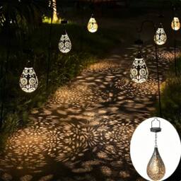 Obasyhig Moroccan-Style Solar-Powered Droplet-Shaped Lattice Lantern in Black - thumbnail 2