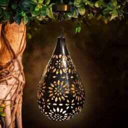 Obasyhig Moroccan-Style Solar-Powered Droplet-Shaped Lattice Lantern in Black - thumbnail 3