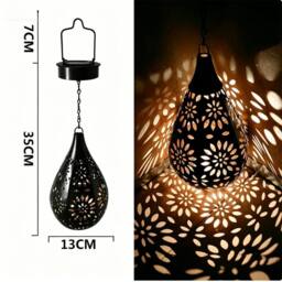 Obasyhig Moroccan-Style Solar-Powered Droplet-Shaped Lattice Lantern in Black - thumbnail 5