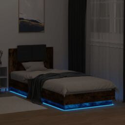 Berkfield Home Bed Frame with LED without Mattress Smoked Oak 90x200 cm in Brown - thumbnail 4