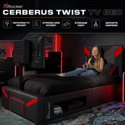 "X Rocker Cerberus Twist TV Bed with Underbed Storage, up to 40"" TV with Mattress in Dark Red - Size: Single" - thumbnail 2