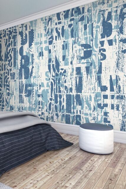 Origin Murals Letterpress Graffiti Wall Mural in Blue - Size: W300 cm x H240 cm - image 1