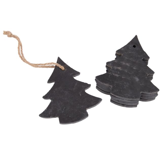 Nicola Spring Slate Christmas Tree Decorations - 7 x 8cm - Tree - Pack of 6 in Grey - Size: 7 x 8 cm - image 1