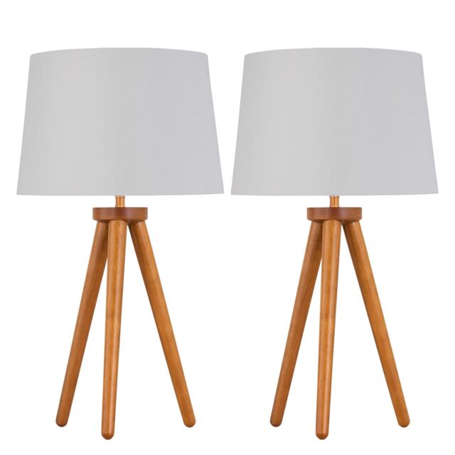 First Choice Lighting Set of 2 Dark Oak Table Lamp or Bedside Lights with White Silver Shade in Brown - image 1