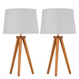 First Choice Lighting Set of 2 Dark Oak Table Lamp or Bedside Lights with White Silver Shade in Brown