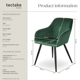 tectake Dining Chair Marilyn Set Of 8 - Dark Green / Black - Size: 8 Pack - thumbnail 6