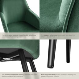 tectake Dining Chair Marilyn Set Of 8 - Dark Green / Black - Size: 8 Pack - thumbnail 5