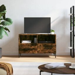 Berkfield Home TV Cabinet Smoked Oak 80x36x50 cm Engineered Wood in Brown - Size: 80 x 36 x 50 cm - thumbnail 1